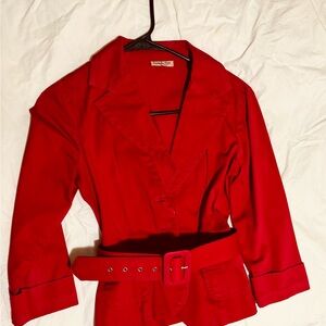 Lovely Day Red Belted Blazer
